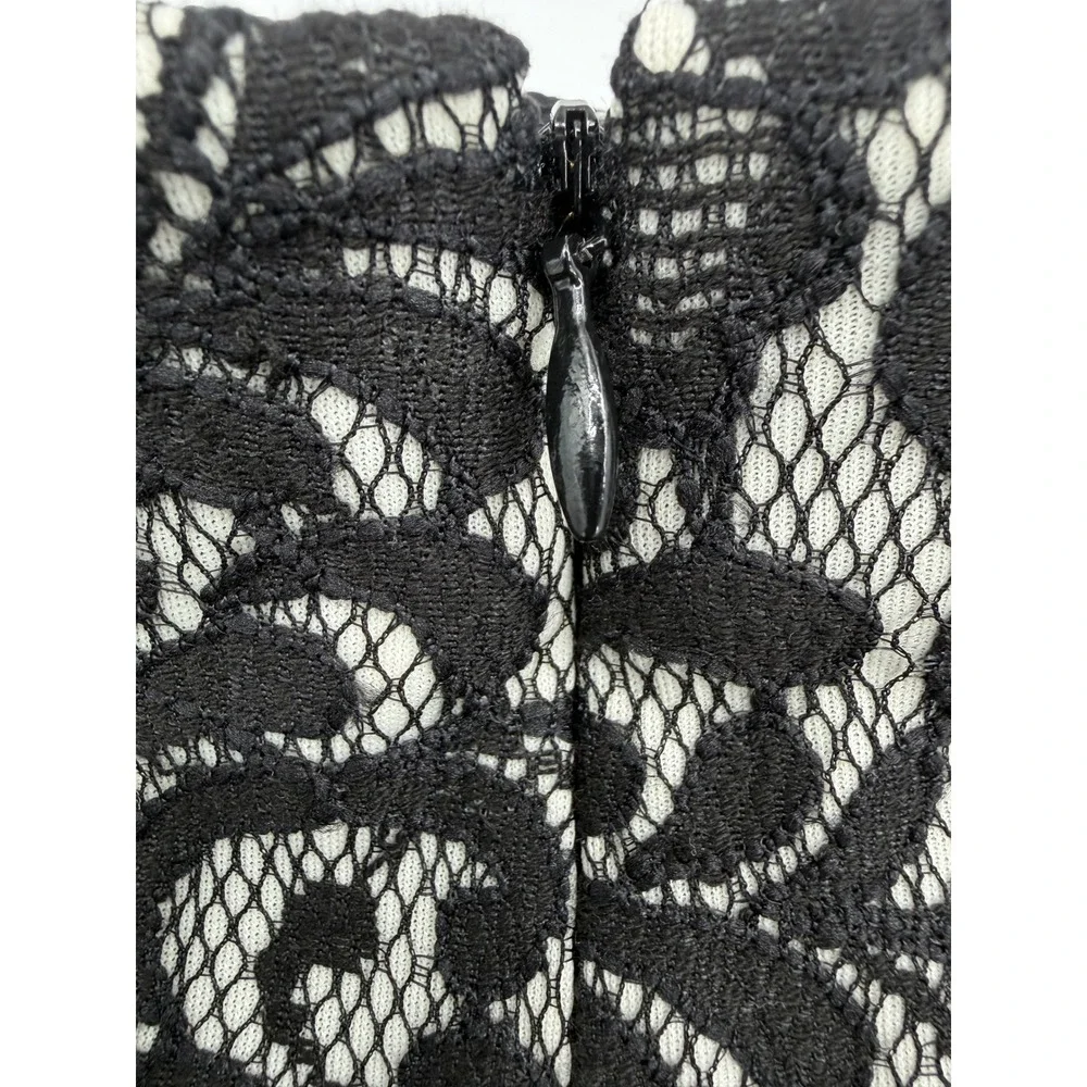 Worthington Womens Black Floral Lace Pencil Skirt Side Panel Size 12 Knee Length